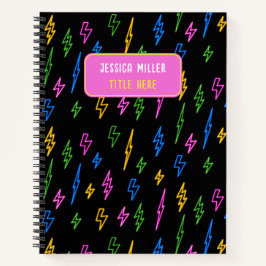 Farbenfrohe 80er Jahre Retro Neon Blitze Muster Notizbuch