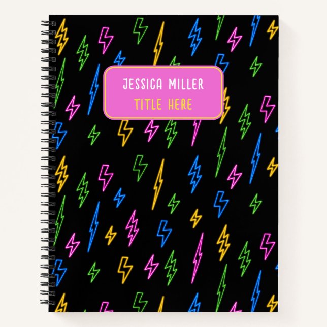 Farbenfrohe 80er Jahre Retro Neon Blitze Muster Notizbuch (Vorderseite)