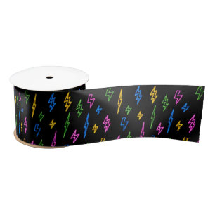 Farbenfrohe 80er Jahre Retro Neon Blitze Muster Satinband
