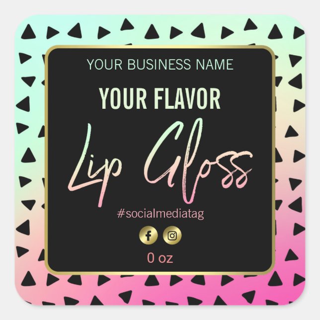 Farbenfrohe 80er Retro Lip Gloss Labels Quadratischer Aufkleber (Vorderseite)