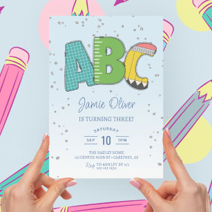 Farbenfrohe ABC Alphabet 3. Geburtstag Party Einladung