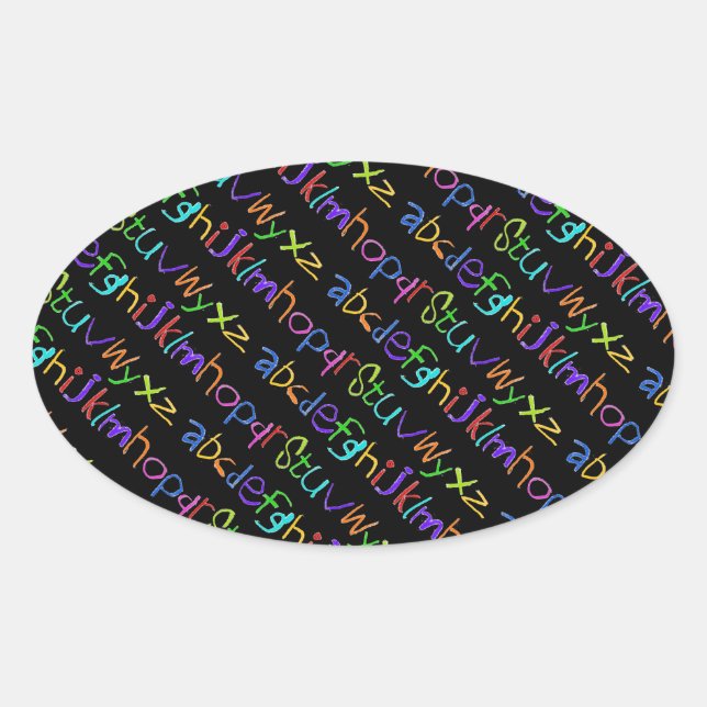 Farbenfrohe ABC Rainbow Crayons Kid's Handwriting Ovaler Aufkleber (Vorderseite)
