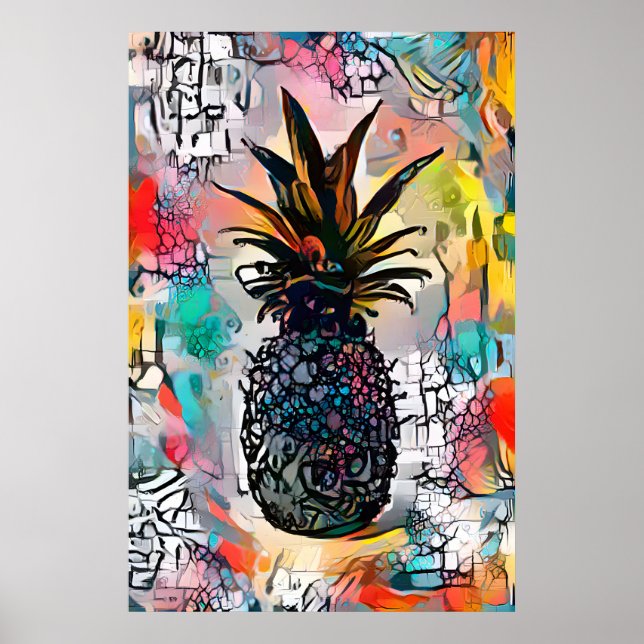Farbenfrohe Abstrakte Ananas Fruchtposter Poster (Vorne)