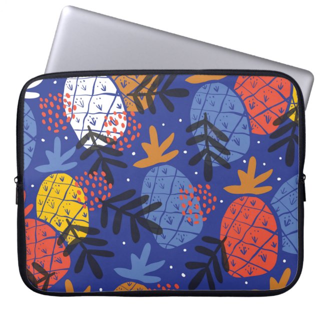 Farbenfrohe abstrakte Ananas und Leder Laptopschutzhülle (Vorderseite)