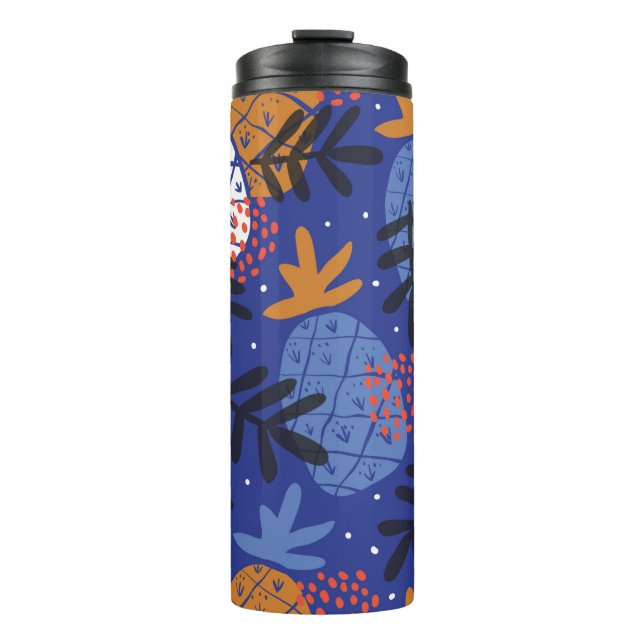 Farbenfrohe abstrakte Ananas und Leder Thermosbecher (Vorderseite)
