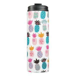 Farbenfrohe abstrakte Ananas und Leder Thermosbecher