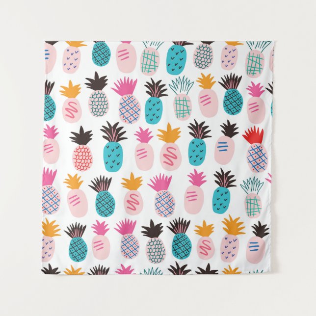 Farbenfrohe abstrakte Ananas und Leder Wandteppich (Vorderseite)