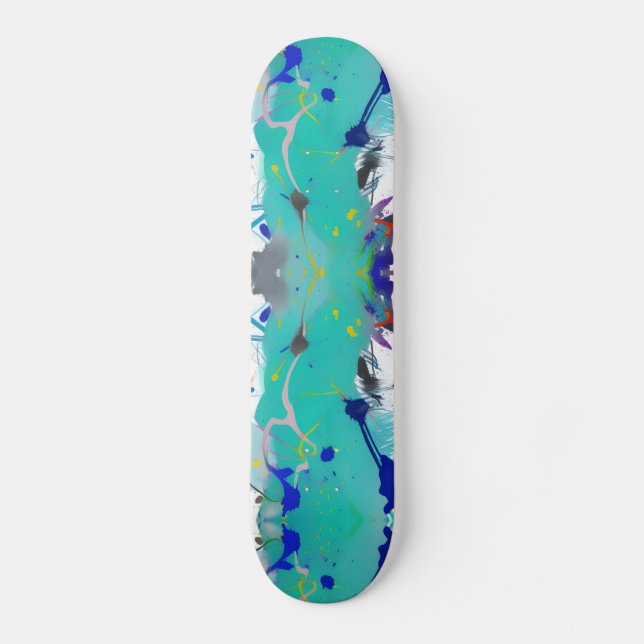 Farbenfrohe abstrakte Aqua Fuchsia Indigo Kätzchen Skateboard (Vorderseite)