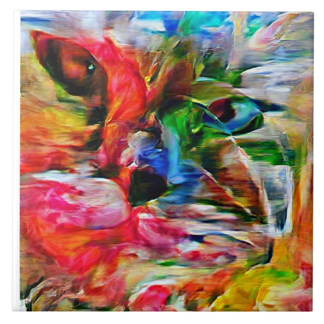 Farbenfrohe Abstrakte Ausdrucksform Cat Art Print Fliese (Vorderseite)