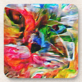 Farbenfrohe Abstrakte Ausdrucksform Cat Art Print Getränkeuntersetzer