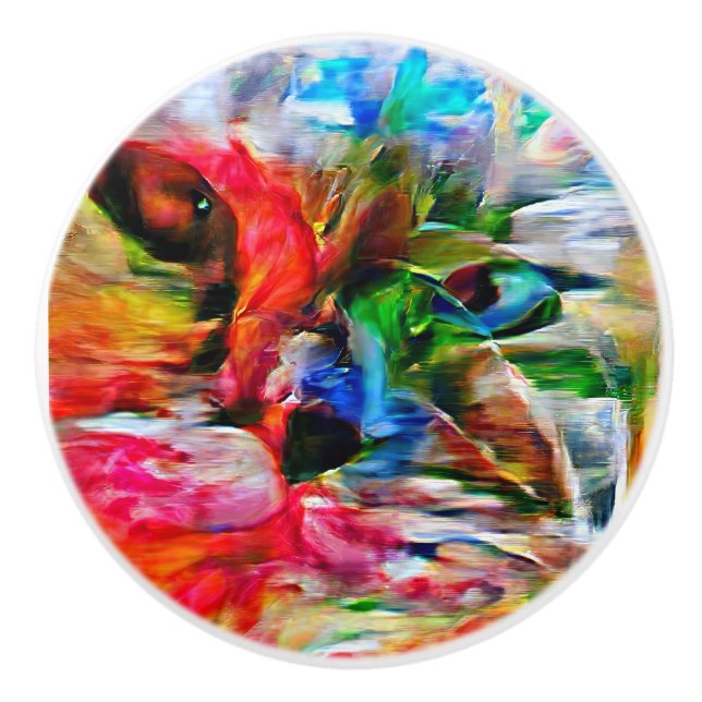 Farbenfrohe Abstrakte Ausdrucksform Cat Art Print Keramikknauf (Vorderseite)