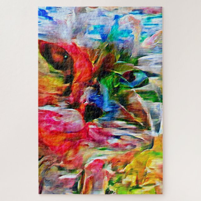 Farbenfrohe Abstrakte Ausdrucksform Cat Art Print Puzzle (Vertikal)
