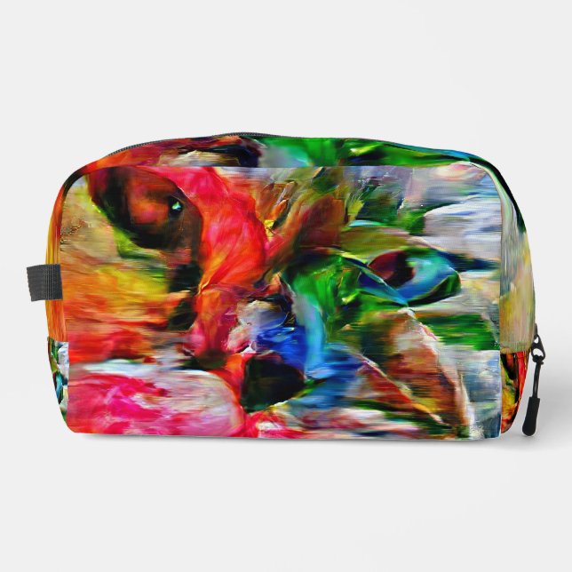 Farbenfrohe Abstrakte Ausdrucksform Cat Art Print Waschbeutel (Vorderseite)