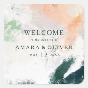 Farbenfrohe Abstrakte Begrüßungstafel Quadratischer Aufkleber