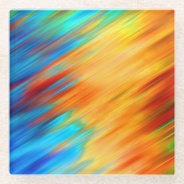 Farbenfrohe abstrakte blaue orange Flammen Glasuntersetzer (Vorderseite)