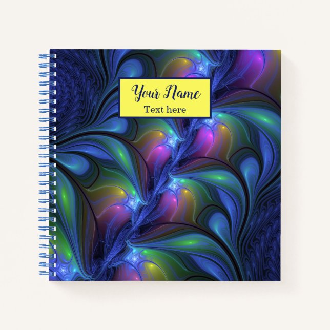 Farbenfrohe Abstrakte blaurosa grüne Fraktal Kunst Notizbuch (Vorderseite)