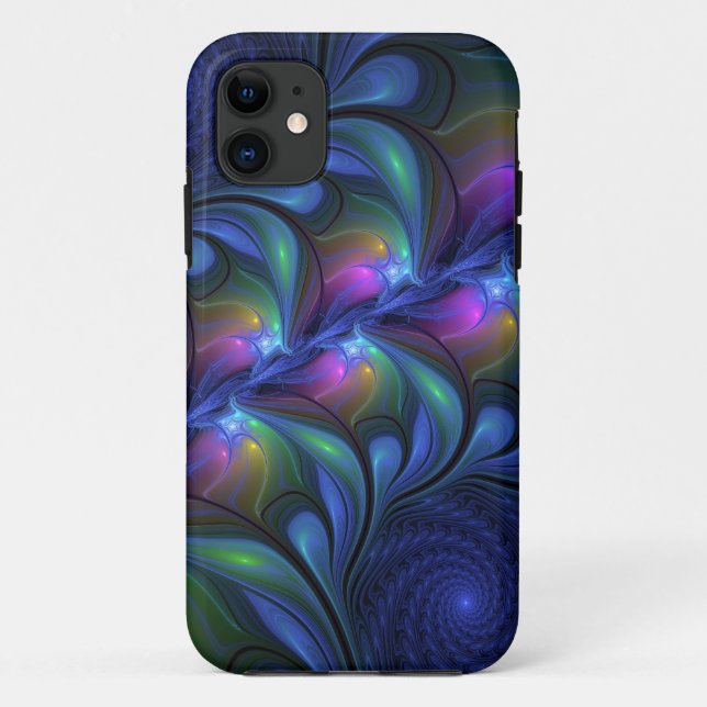 Farbenfrohe Abstrakte blaurosa grünes Fraktal Case-Mate iPhone Hülle (Rückseite)