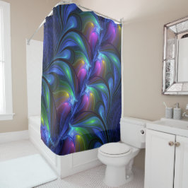 Farbenfrohe Abstrakte blaurosa grünes Fraktal Duschvorhang