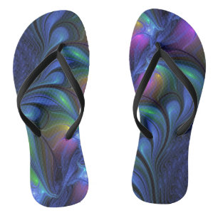 Farbenfrohe Abstrakte blaurosa grünes Fraktal Flip Flops
