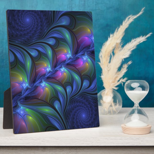 Farbenfrohe Abstrakte blaurosa grünes Fraktal Fotoplatte (Seite)