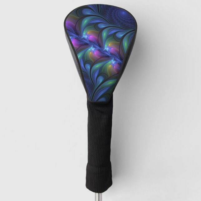 Farbenfrohe Abstrakte blaurosa grünes Fraktal Golf Headcover (Vorderseite)