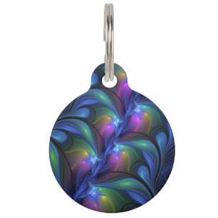 Farbenfrohe Abstrakte blaurosa grünes Fraktal Haustiermarke