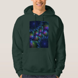 Farbenfrohe Abstrakte blaurosa grünes Fraktal Hoodie