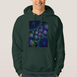 Farbenfrohe Abstrakte blaurosa grünes Fraktal Hoodie