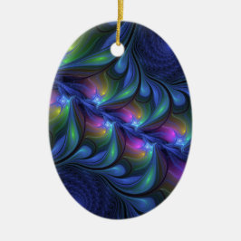 Farbenfrohe Abstrakte blaurosa grünes Fraktal Keramik Ornament