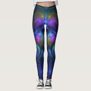 Farbenfrohe Abstrakte blaurosa grünes Fraktal Leggings
