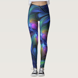Farbenfrohe Abstrakte blaurosa grünes Fraktal Leggings