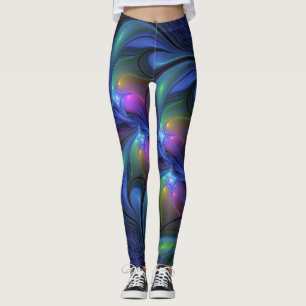 Farbenfrohe Abstrakte blaurosa grünes Fraktal Leggings