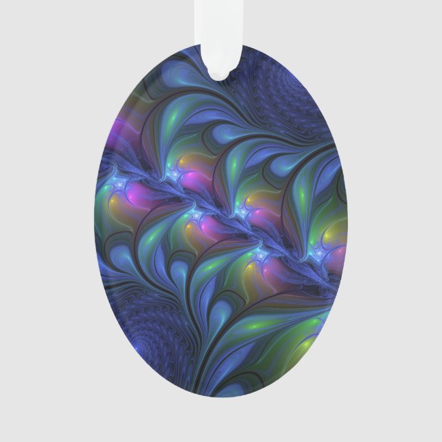 Farbenfrohe Abstrakte blaurosa grünes Fraktal Ornament (Vorderseite)