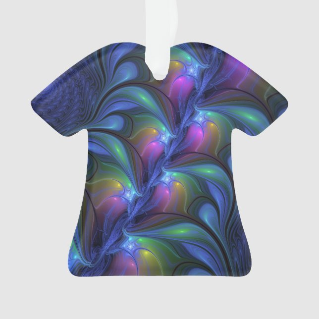 Farbenfrohe Abstrakte blaurosa grünes Fraktal Ornament (Vorderseite)