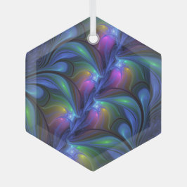 Farbenfrohe Abstrakte blaurosa grünes Fraktal Ornament Aus Glas