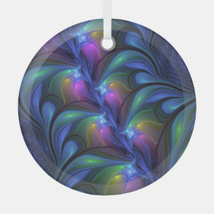 Farbenfrohe Abstrakte blaurosa grünes Fraktal Ornament Aus Glas