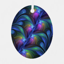 Farbenfrohe Abstrakte blaurosa grünes Fraktal Ornament Aus Metall