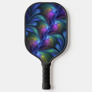 Farbenfrohe Abstrakte blaurosa grünes Fraktal Pickleball Schläger