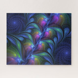 Farbenfrohe Abstrakte blaurosa grünes Fraktal Puzzle