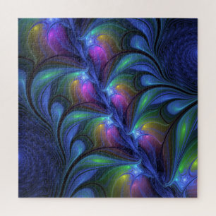 Farbenfrohe Abstrakte blaurosa grünes Fraktal Puzzle