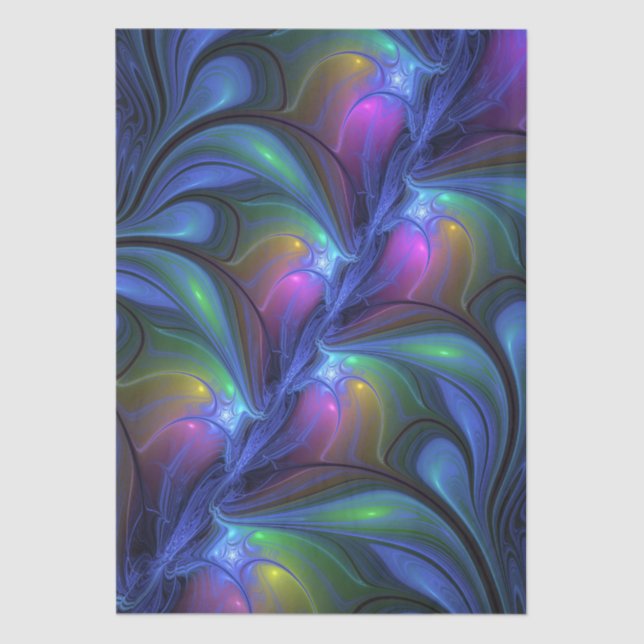 Farbenfrohe Abstrakte blaurosa grünes Fraktal Seidenpapier (Vorderseite)