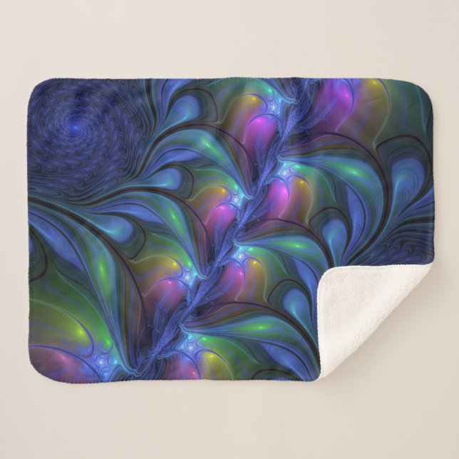 Farbenfrohe Abstrakte blaurosa grünes Fraktal Sherpadecke (Vorderseite (Horizontal))