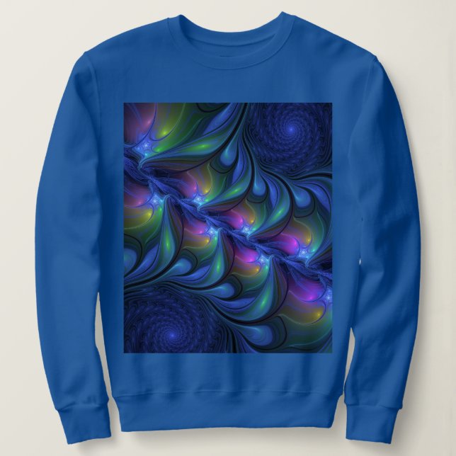 Farbenfrohe Abstrakte blaurosa grünes Fraktal Sweatshirt (Design vorne)