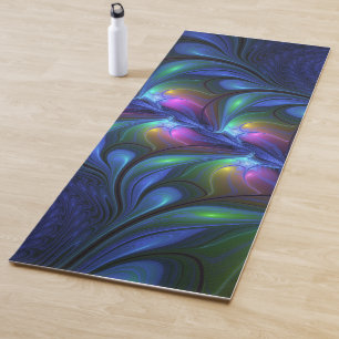 Farbenfrohe Abstrakte blaurosa grünes Fraktal Yogamatte