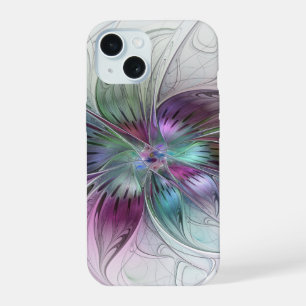 Farbenfrohe abstrakte Blume moderne florale Frakta iPhone 15 Hülle
