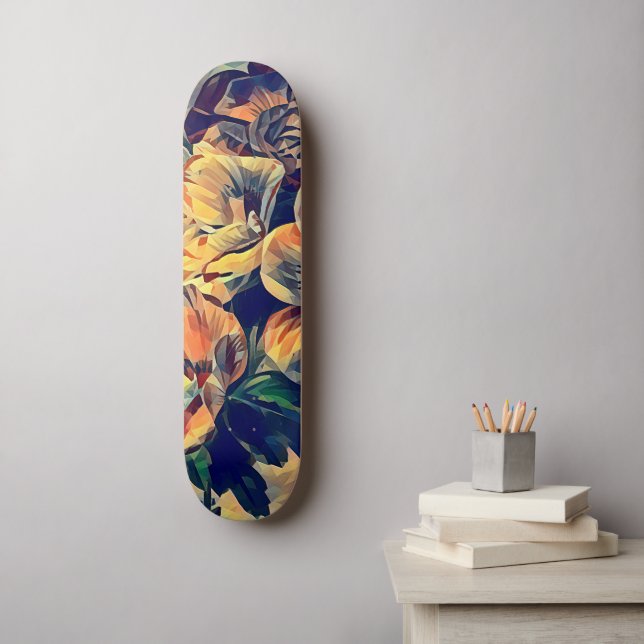 farbenfrohe abstrakte Blume Naturkunst Skateboard (Wandkunst)