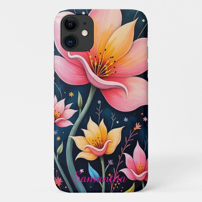 Farbenfrohe Abstrakte Blumenkunst Ihr Name Case-Mate iPhone Hülle (Rückseite)