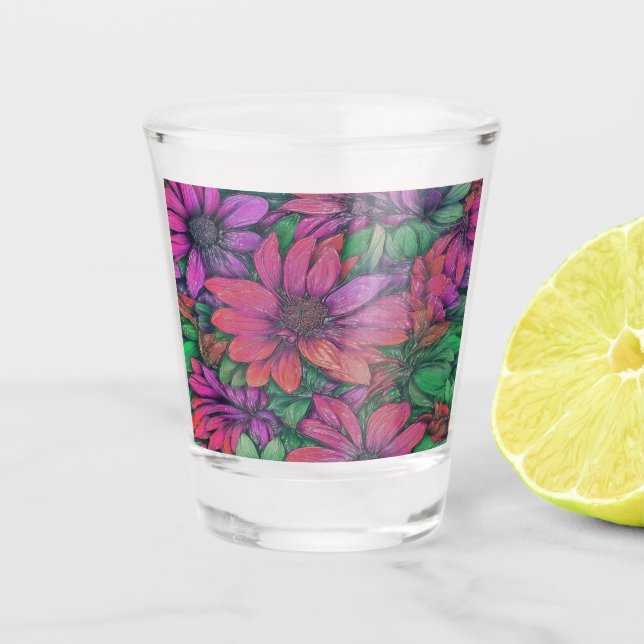 Farbenfrohe Abstrakte Blüte #33 - Schnapsglas (Vorderseite)