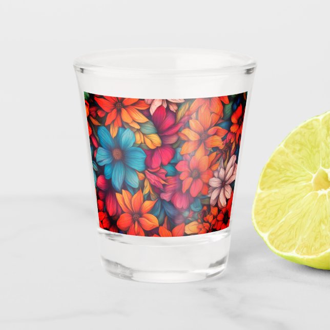 Farbenfrohe Abstrakte Blüte #41 - Schnapsglas (Vorderseite)