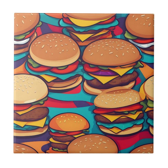 Farbenfrohe Abstrakte Burger mit lebhaften Farben Fliese (Vorderseite)